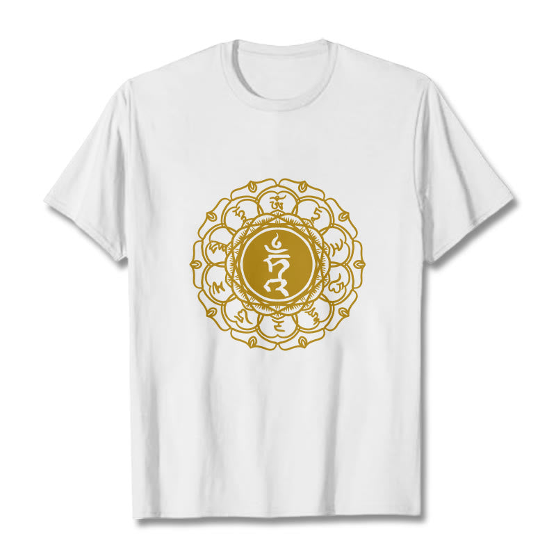 Casual Hum Symbol Vishuddha Pattern Cotton Tee T-Shirt