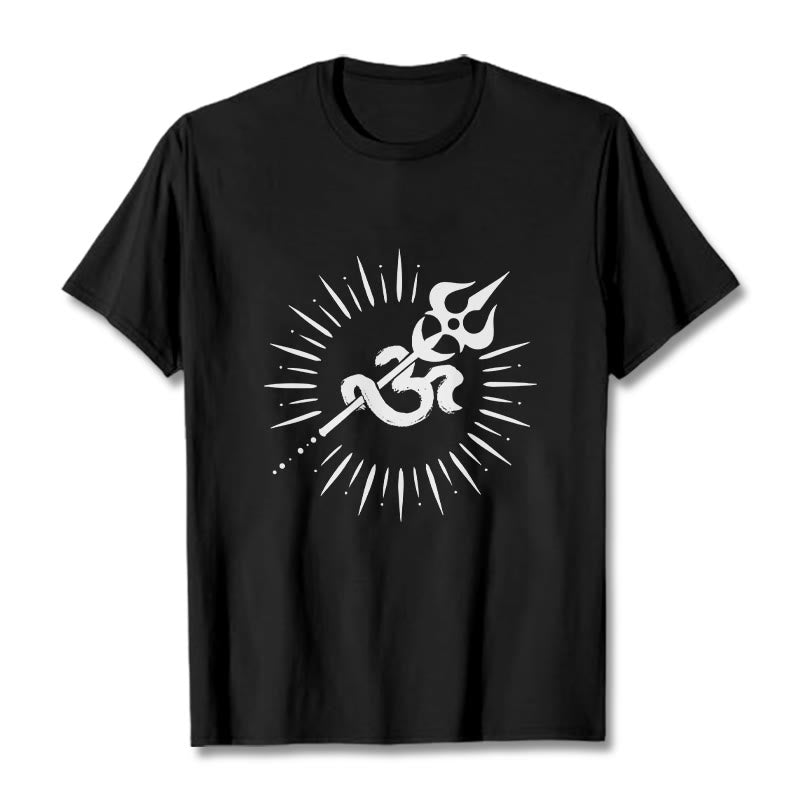 Casual Om Symbol Trident Radiant Lines Pattern Cotton Tee T-shirt