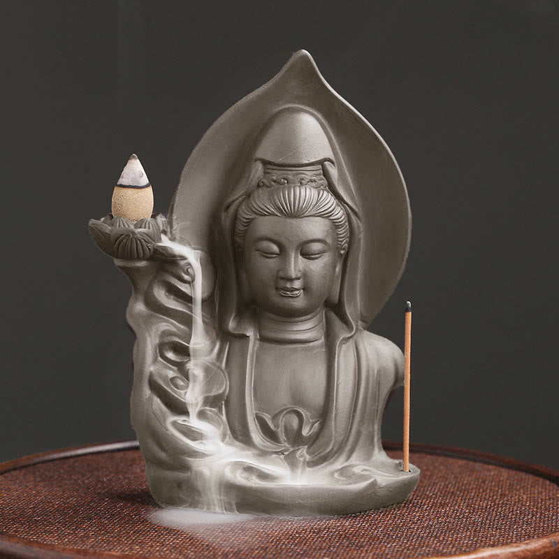 Tibetan Avalokitesvara Buddha Lotus Healing Backflow Smoke Fountain Incense Burner