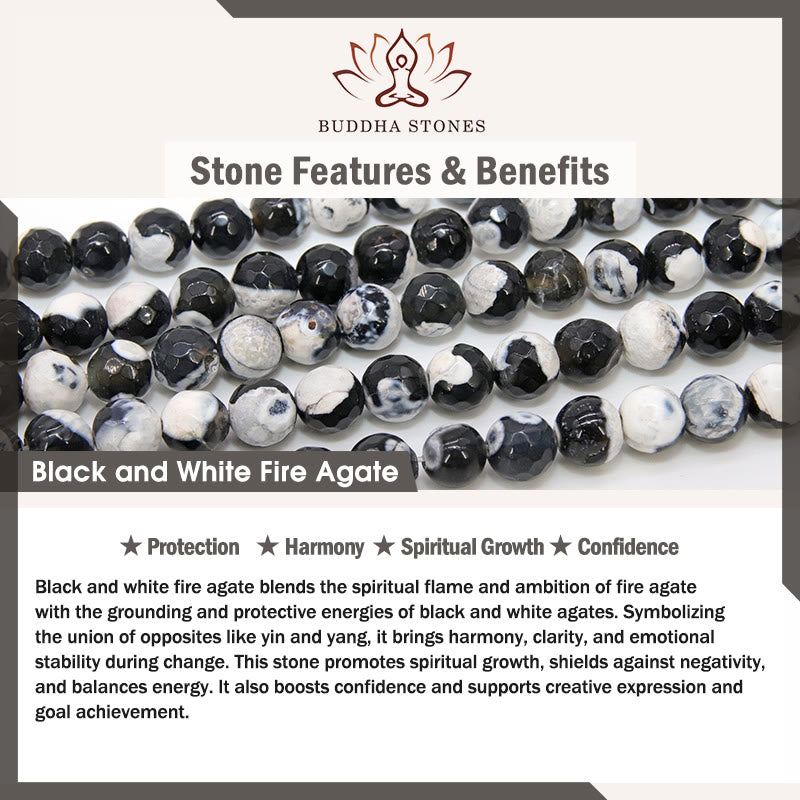 925 Sterling Silver Black and White Cat Fire Agate Bead Love Bracelet - Image 9