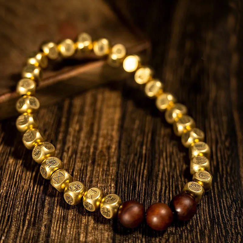 Copper Brass Lightning Struck Jujube Wood Beads Wealth Bracelet - Image 7