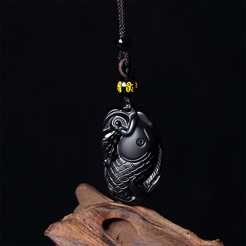 Natural Black Obsidian Amphioxus Strength Necklace Pendant