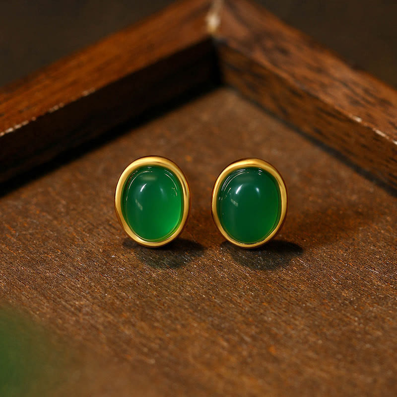 925 Sterling Silver Golden Green Chalcedony Strength Earrings