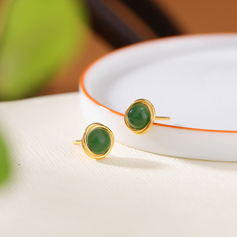 925 Sterling Silver Hetian Jade Agate Amber Luck Earrings