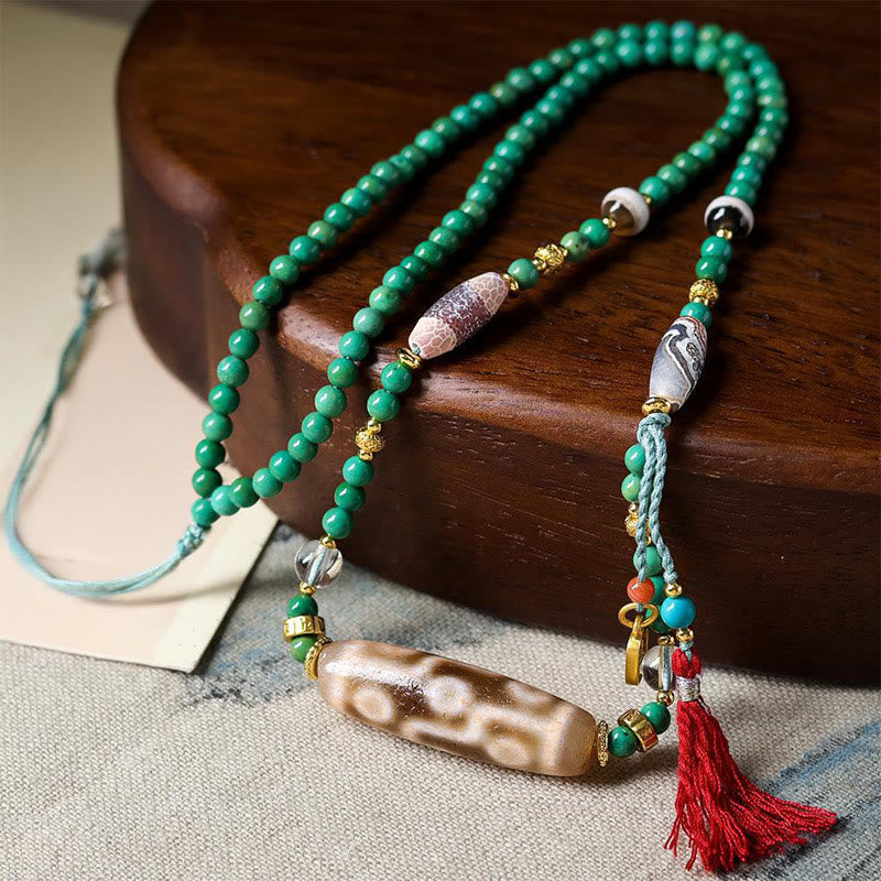 Tibet Dzi Bead Turquoise Bead Chain Protection Necklace Pendant