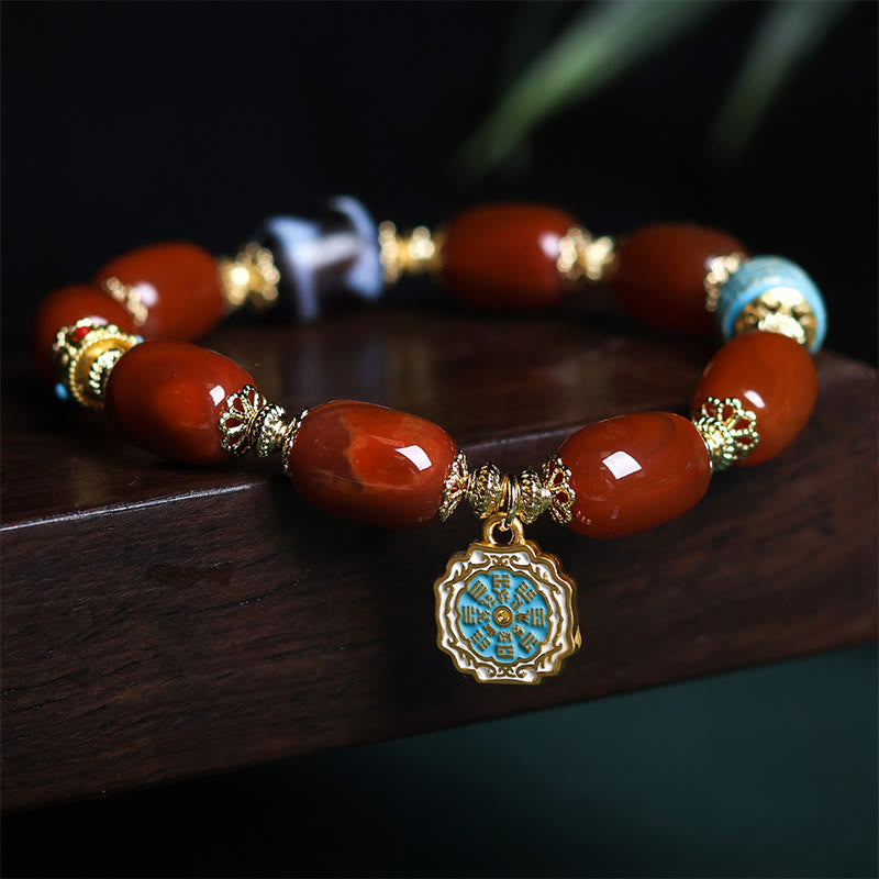 Natural South Red Agate Bagua Dzi Bead Power Bracelet