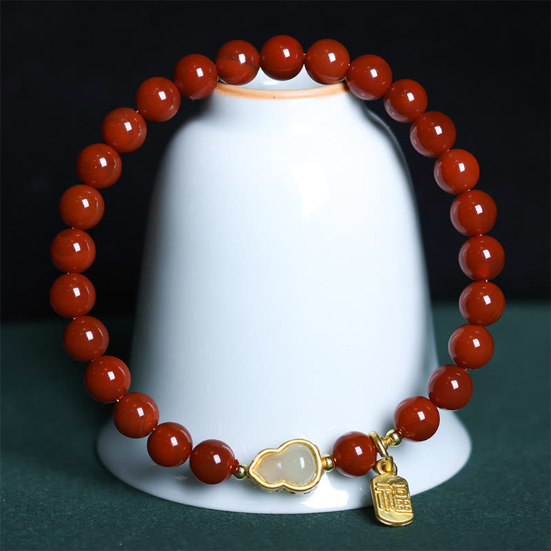 Natural South Red Agate Hetian Jade Gourd Positive Bracelet
