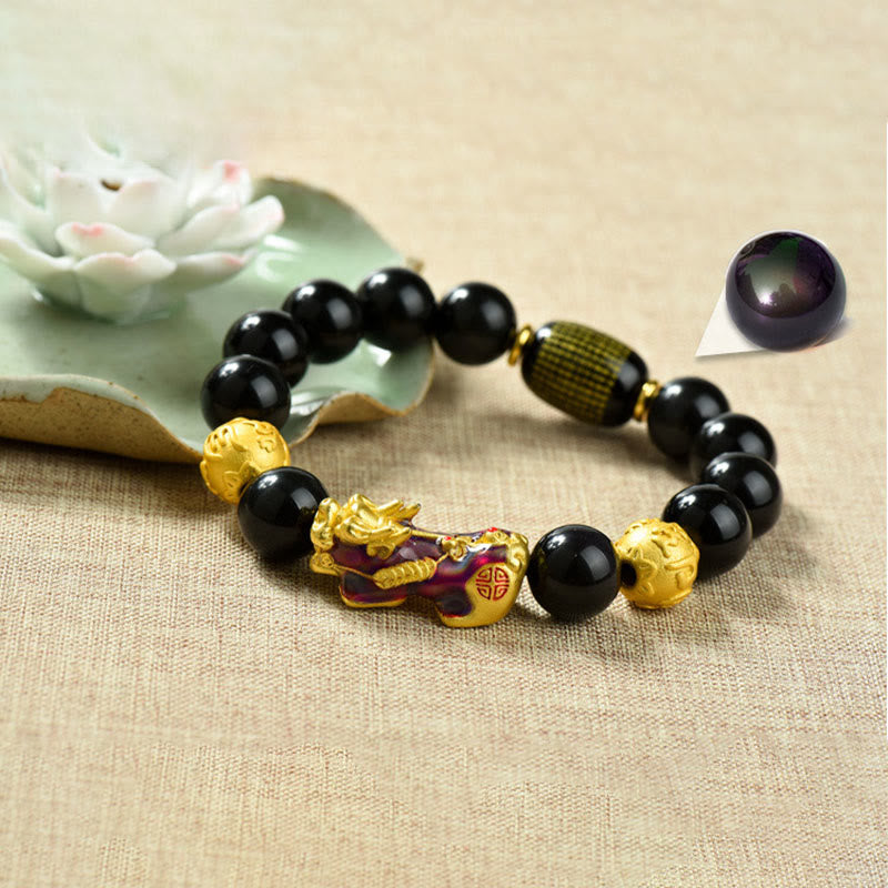 Fengshui Copper Pixiu Rainbow Obsidian Beads Wealth Bracelet - Image 10