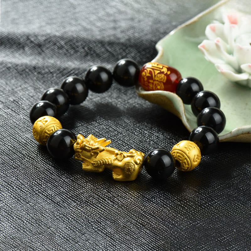 Fengshui Copper Pixiu Rainbow Obsidian Beads Wealth Bracelet - Image 23