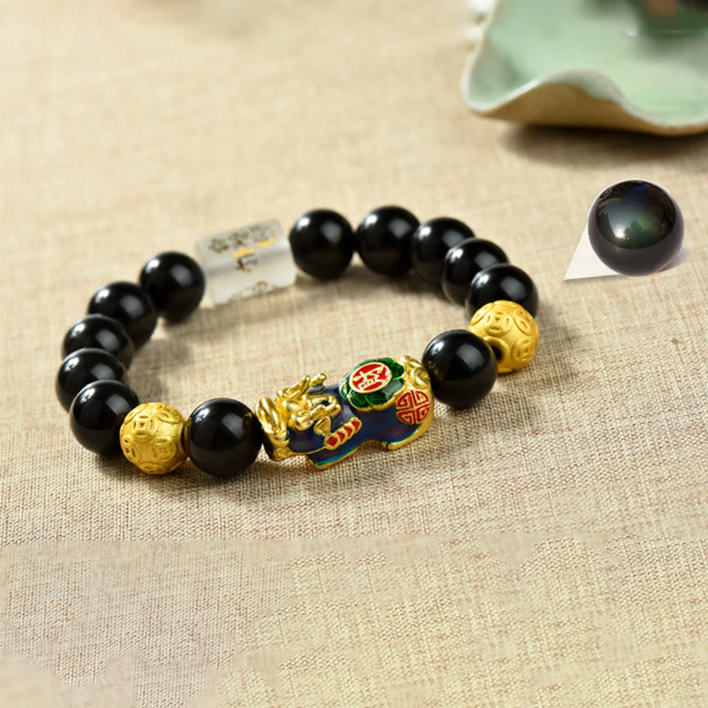 Fengshui Copper Pixiu Rainbow Obsidian Beads Wealth Bracelet - Image 14