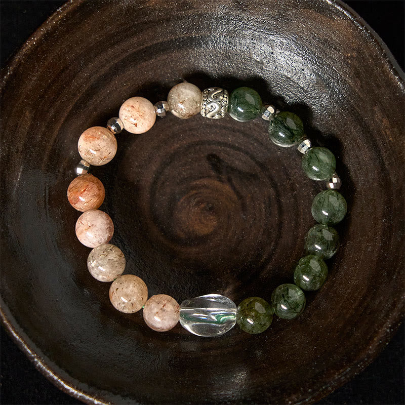 Natural Green Rutilated Quartz Super Seven Crystal Wealth Bracelet - Image 3