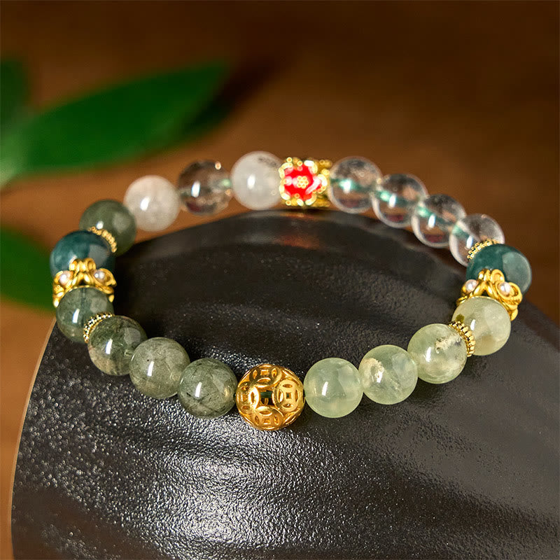 Natural Green Phantom White Crystal Jade Beads Lucky Bracelet - Image 3