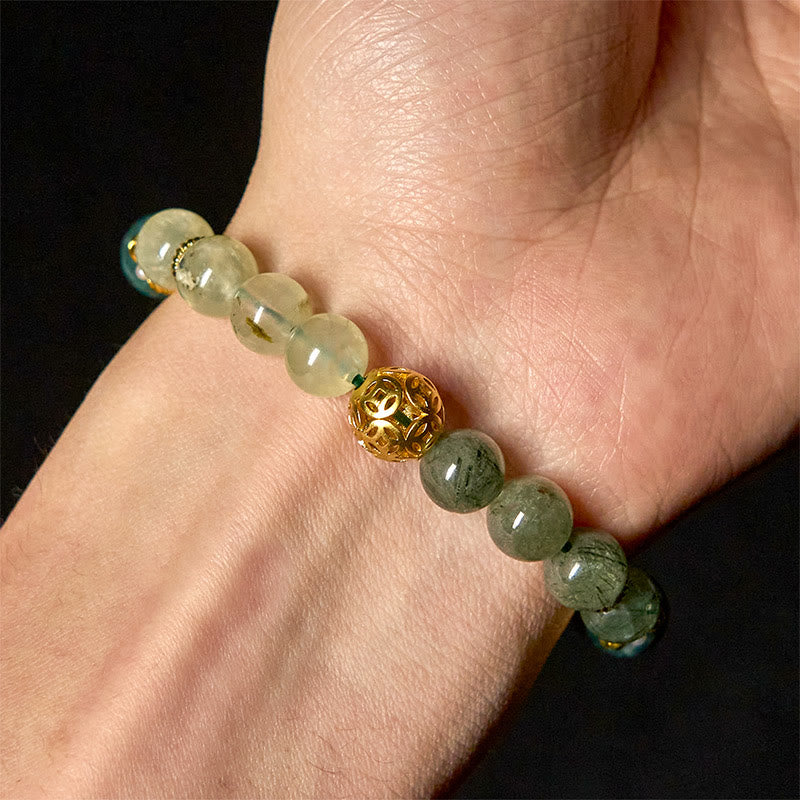 Natural Green Phantom White Crystal Jade Beads Lucky Bracelet - Image 5
