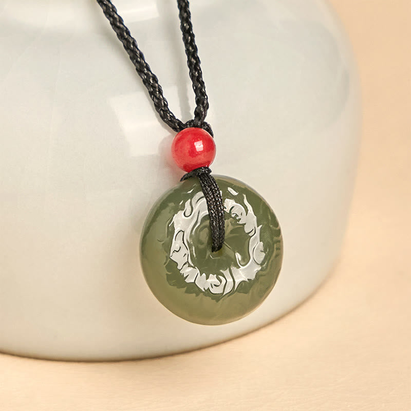Peace Buckle Auspicious Clouds Cyan Jade Necklace Luck Pendant