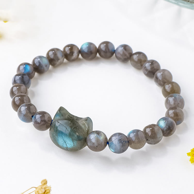 Natural Labradorite Cute Cat Head Healing Change Bracelet