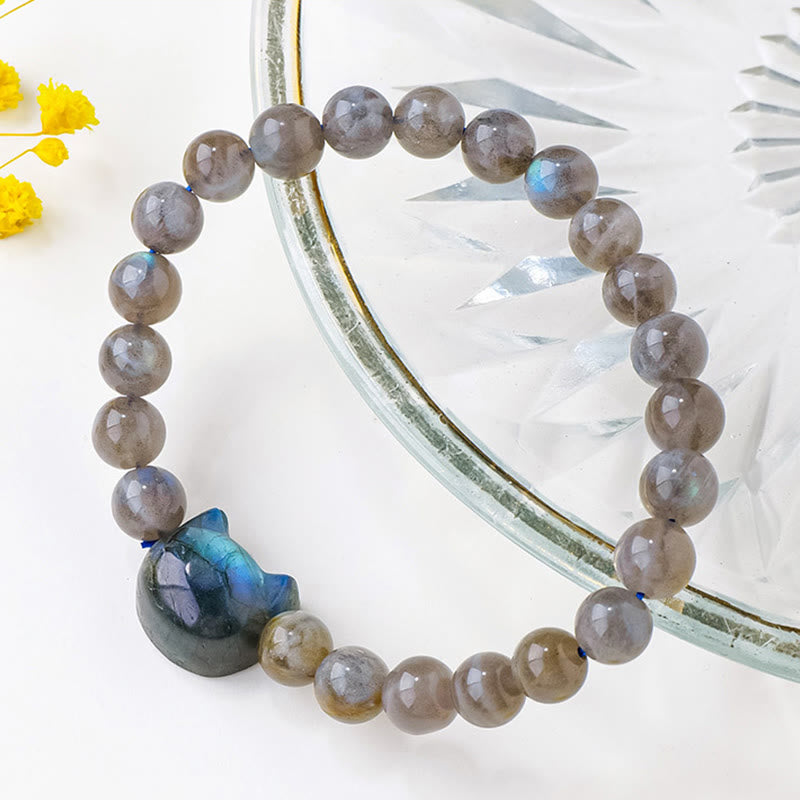 Natural Labradorite Cute Cat Head Healing Change Bracelet - Image 3