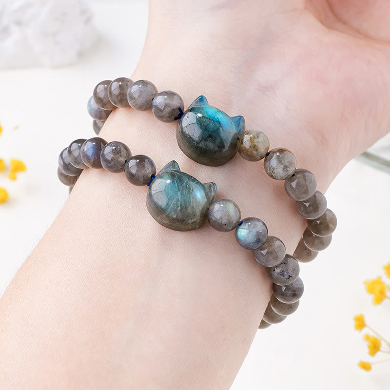 Natural Labradorite Cute Cat Head Healing Change Bracelet - Image 5