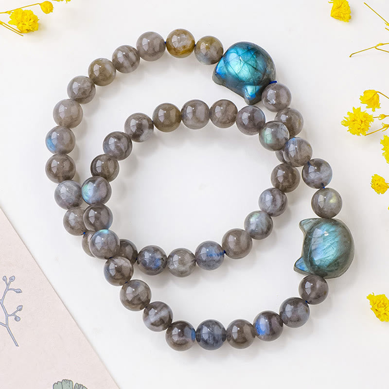 Natural Labradorite Cute Cat Head Healing Change Bracelet - Image 7