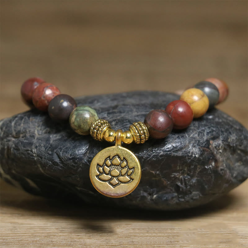 snatural Colorful Emperor Stone Lotus Pattern Anti-stress Bracelet - Image 4