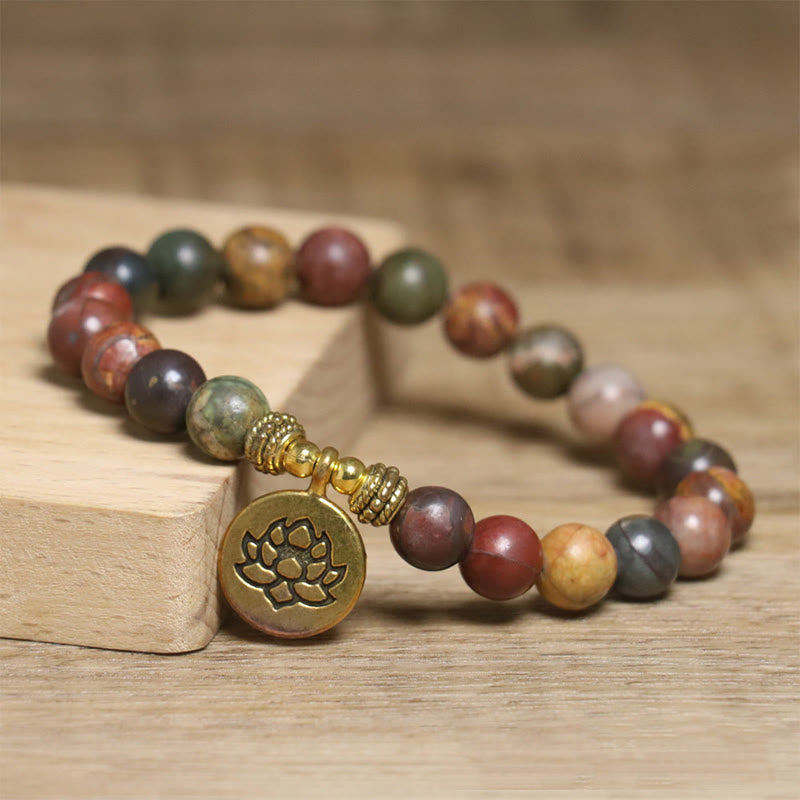 snatural Colorful Emperor Stone Lotus Pattern Anti-stress Bracelet - Image 3