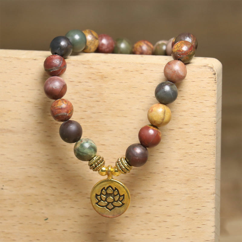 snatural Colorful Emperor Stone Lotus Pattern Anti-stress Bracelet - Image 8
