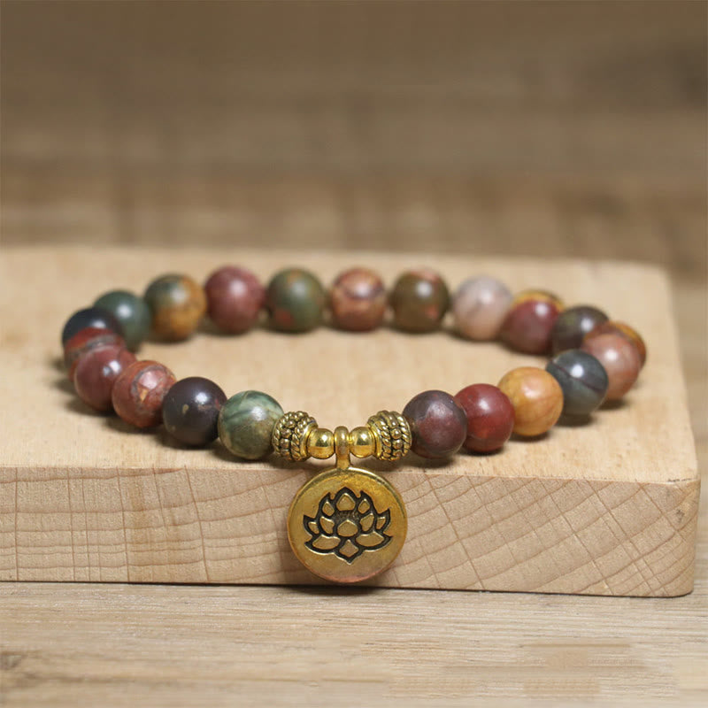 snatural Colorful Emperor Stone Lotus Pattern Anti-stress Bracelet