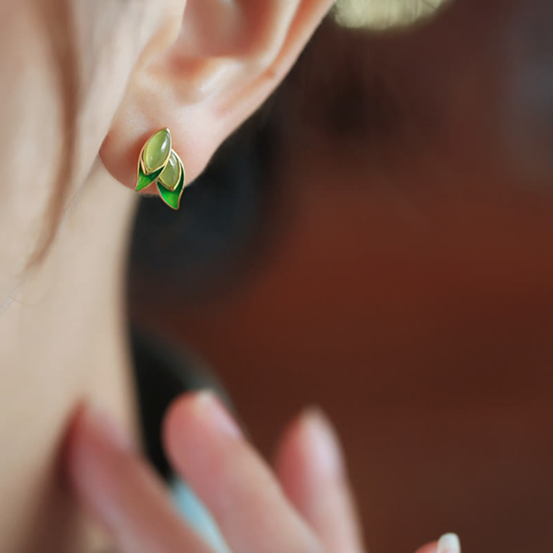 925 Sterling Silver Jade Leaf Prosperity Earrings - Image 5