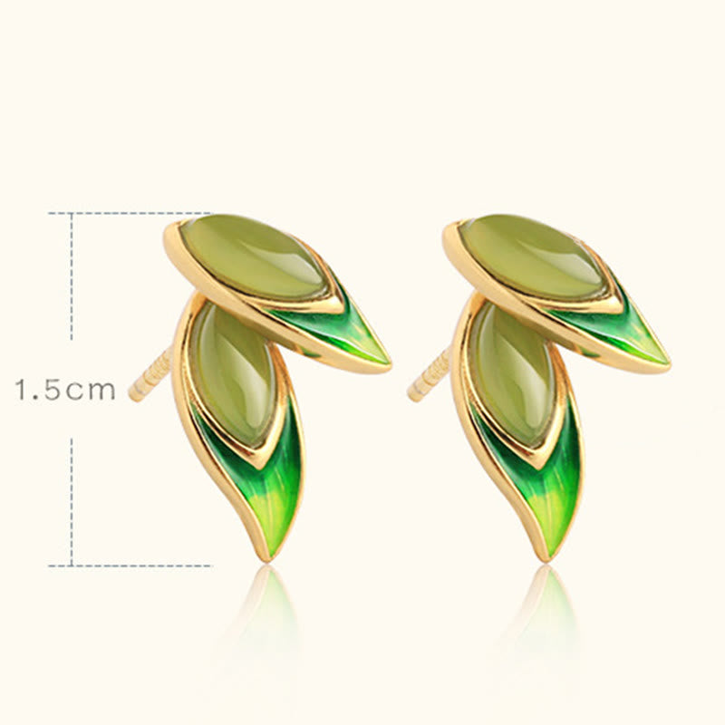 925 Sterling Silver Jade Leaf Prosperity Earrings - Image 8