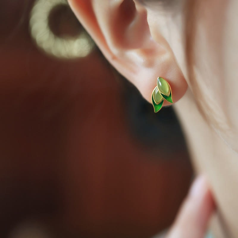 925 Sterling Silver Jade Leaf Prosperity Earrings - Image 12