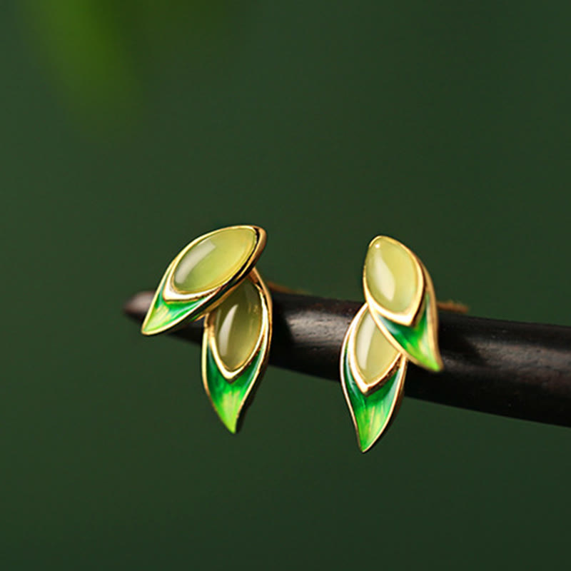925 Sterling Silver Jade Leaf Prosperity Earrings - Image 10