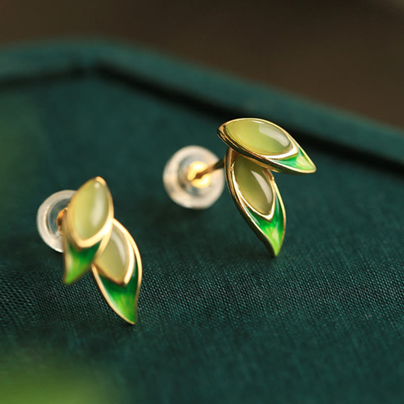 925 Sterling Silver Jade Leaf Prosperity Earrings - Image 9