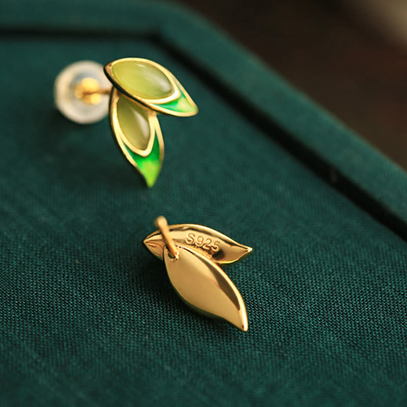 925 Sterling Silver Jade Leaf Prosperity Earrings - Image 3