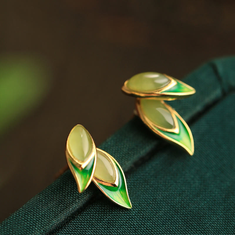 925 Sterling Silver Jade Leaf Prosperity Earrings