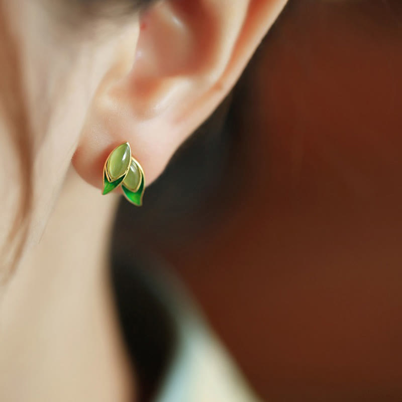 925 Sterling Silver Jade Leaf Prosperity Earrings - Image 11