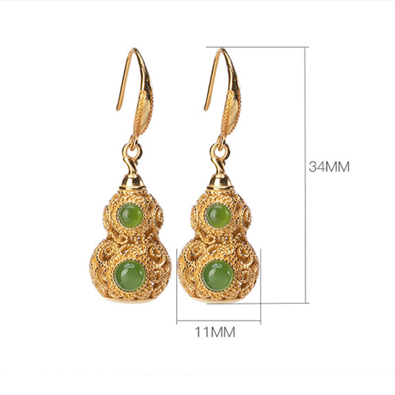 Copper Hollow Gourd Jade Prosperity Earrings - Image 8