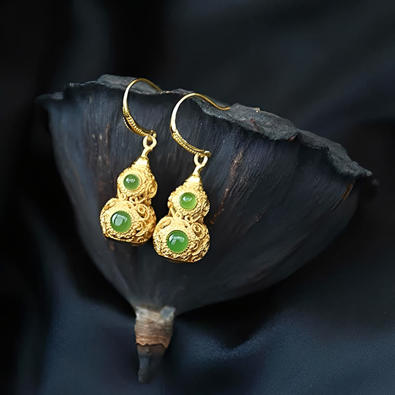 Copper Hollow Gourd Jade Prosperity Earrings - Image 12