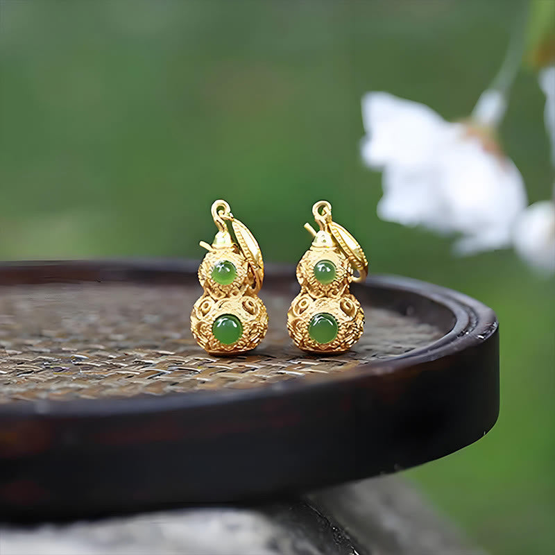 Copper Hollow Gourd Jade Prosperity Earrings - Image 13