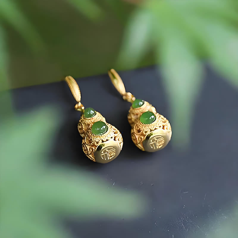 Copper Hollow Gourd Jade Prosperity Earrings - Image 14