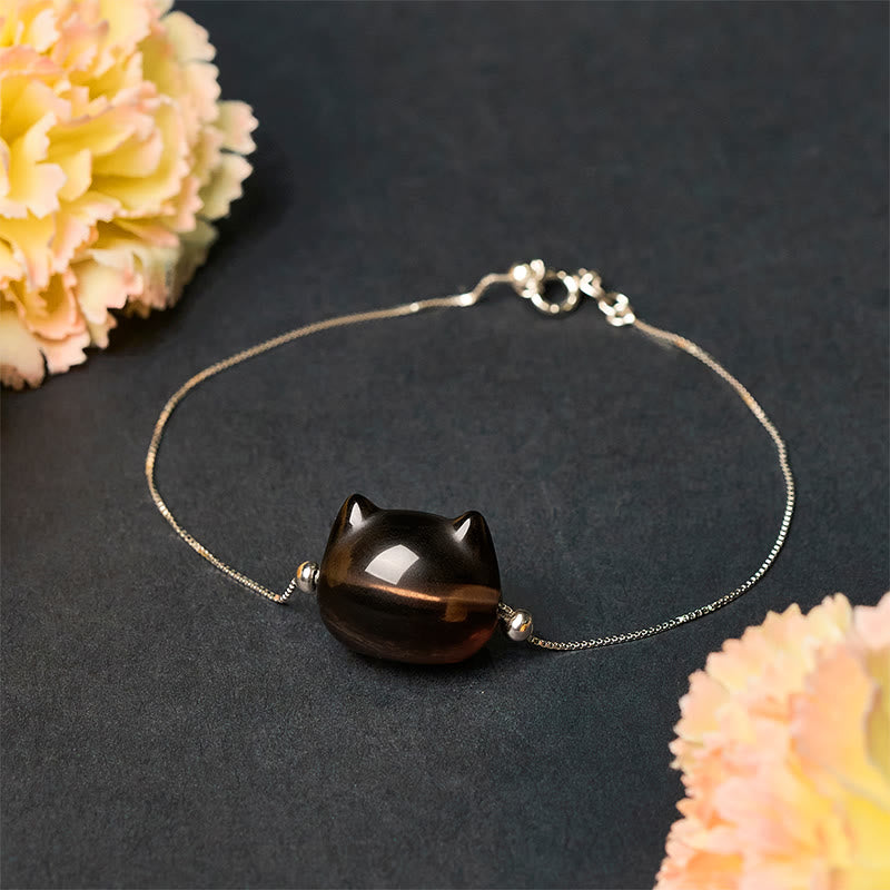 925 Sterling Silver Cat Natural Ice Obsidian Positive Bracelet - Image 3