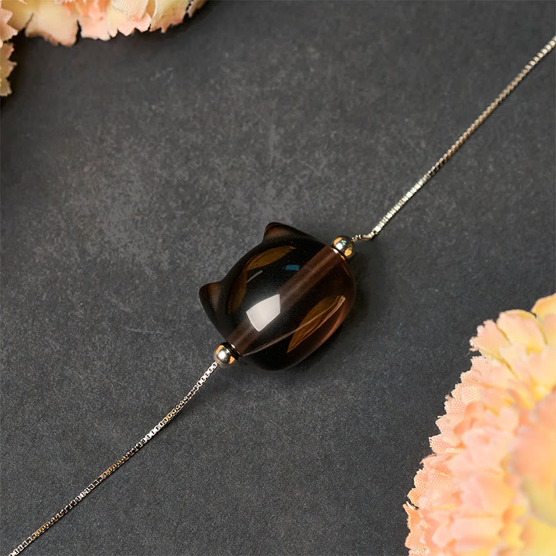 925 Sterling Silver Cat Natural Ice Obsidian Positive Bracelet - Image 4