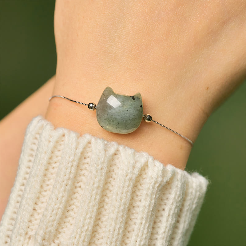 925 Sterling Silver Faceless Cat Head Natural Labradorite Healing Bracelet - Image 5
