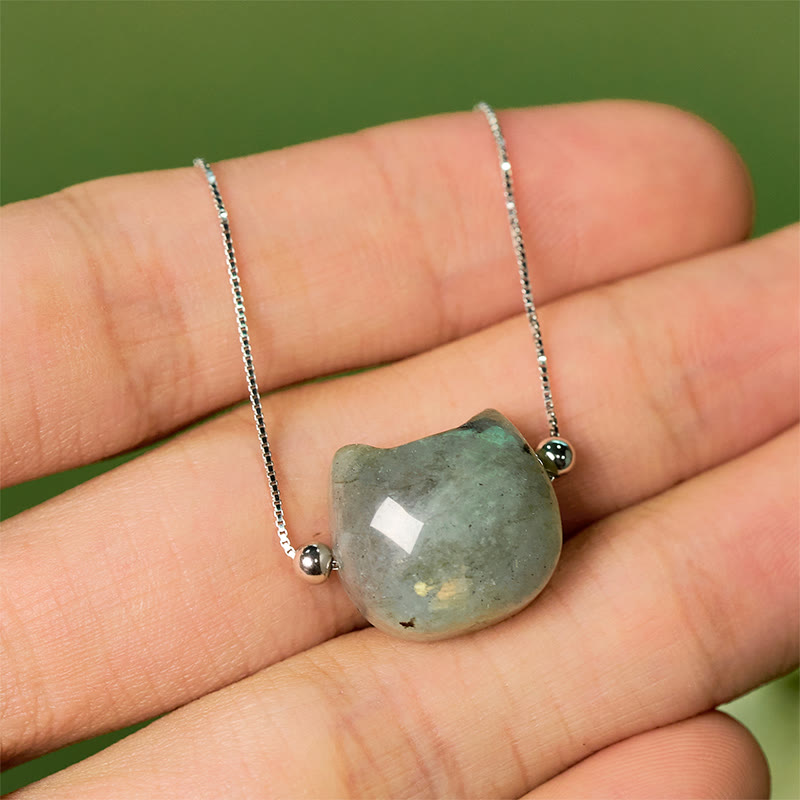 925 Sterling Silver Faceless Cat Head Natural Labradorite Healing Bracelet - Image 10