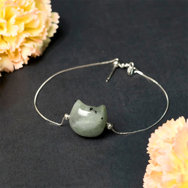 925 Sterling Silver Faceless Cat Head Natural Labradorite Healing Bracelet - Image 3