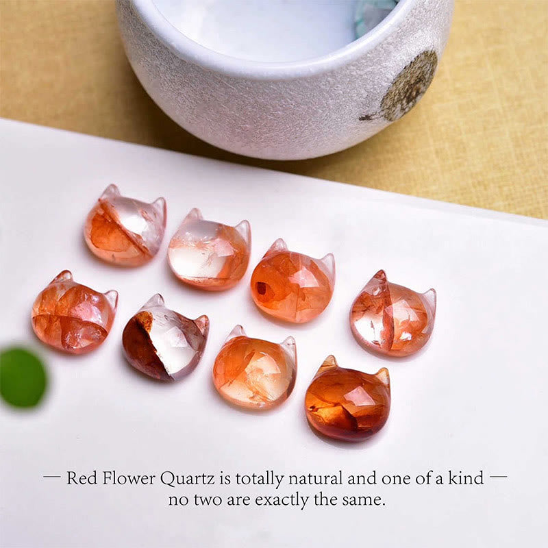 925 Sterling Silver Faceless Cat Head Natural Red Flower Quartz Passion Bracelet - Image 11