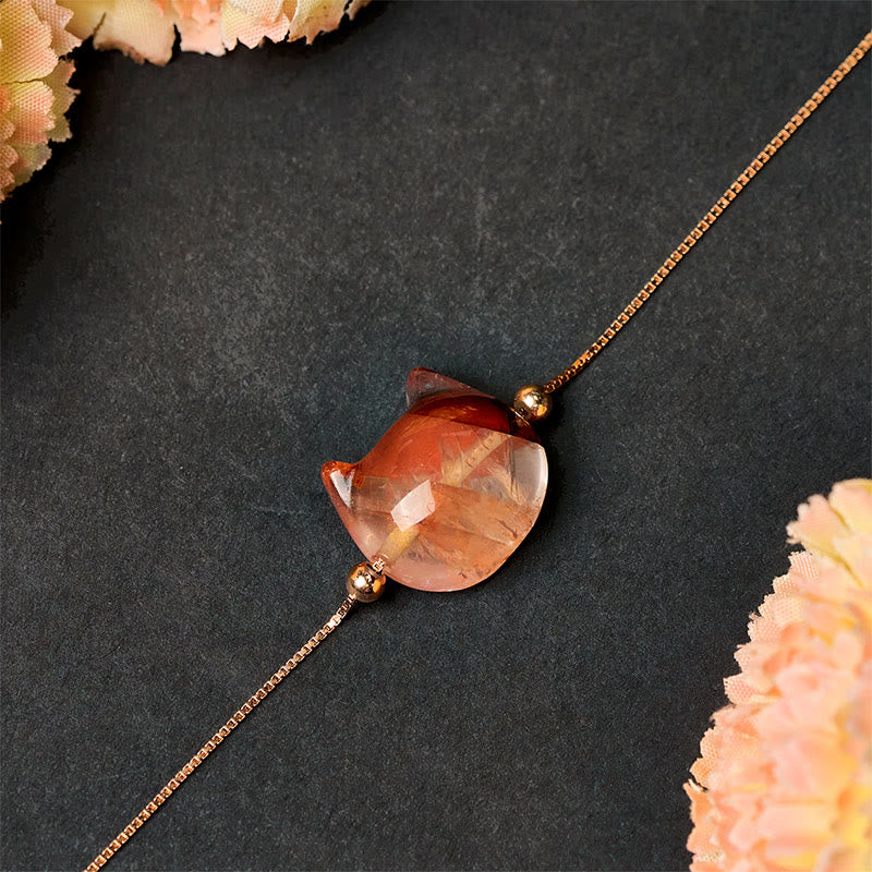 925 Sterling Silver Faceless Cat Head Natural Red Flower Quartz Passion Bracelet - Image 4