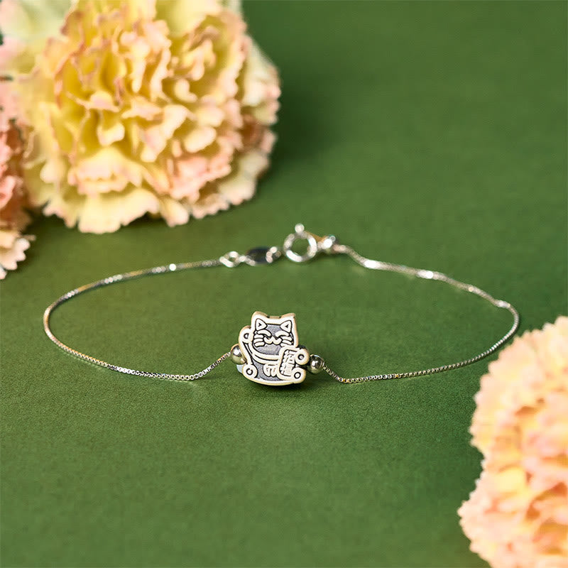 999 Sterling Silver Fortune Cat 925 Sterling Silver Chain Protection Bracelet