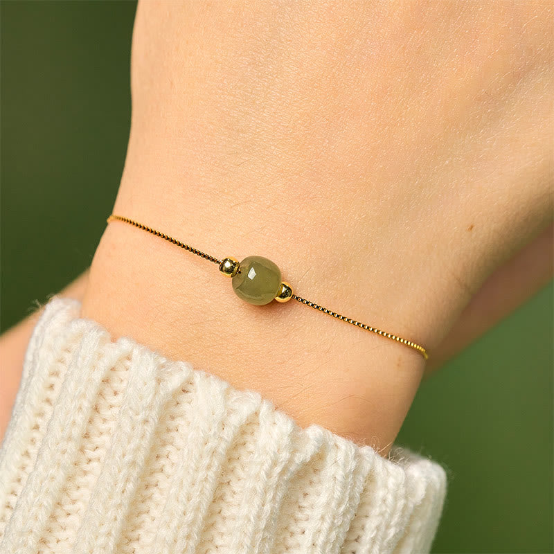 925 Sterling Silver Natural Jade Bead Abundance Chain Bracelet - Image 4