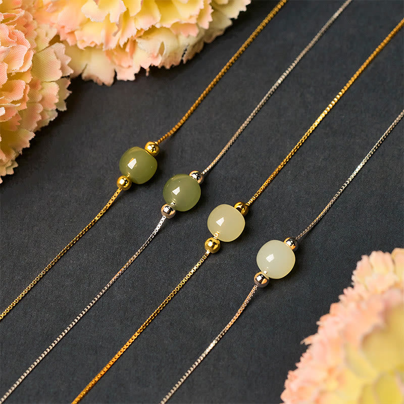 925 Sterling Silver Natural Jade Bead Abundance Chain Bracelet - Image 24