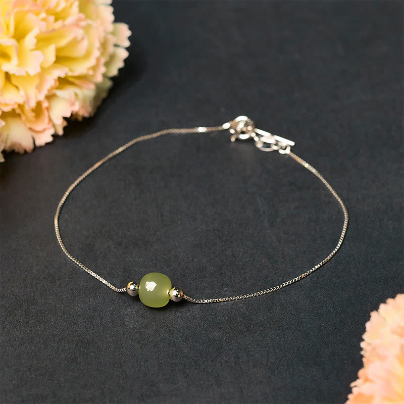 925 Sterling Silver Natural Jade Bead Abundance Chain Bracelet - Image 11