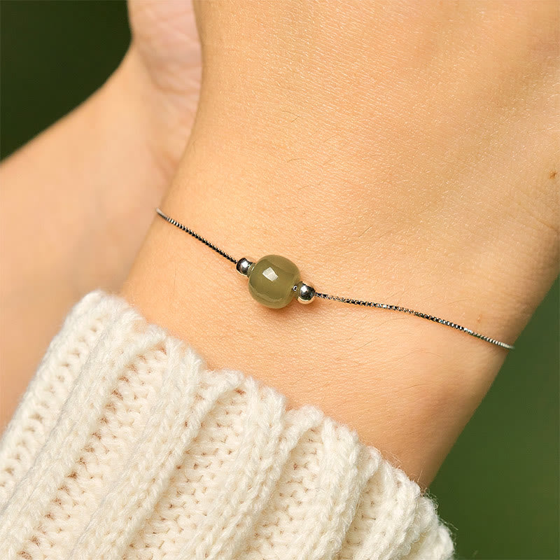 925 Sterling Silver Natural Jade Bead Abundance Chain Bracelet - Image 5
